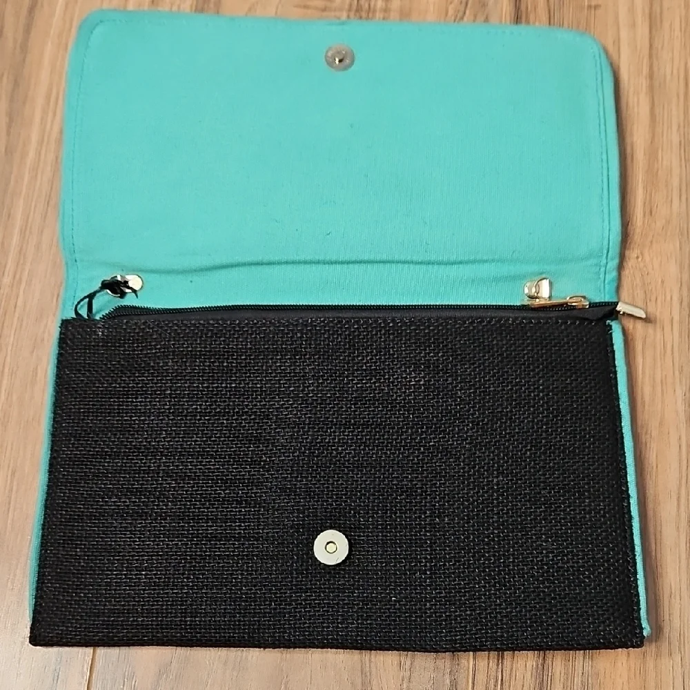 3AM Forever Women's Envelope Black Beaded Clutch with Multicolor Embroiderey